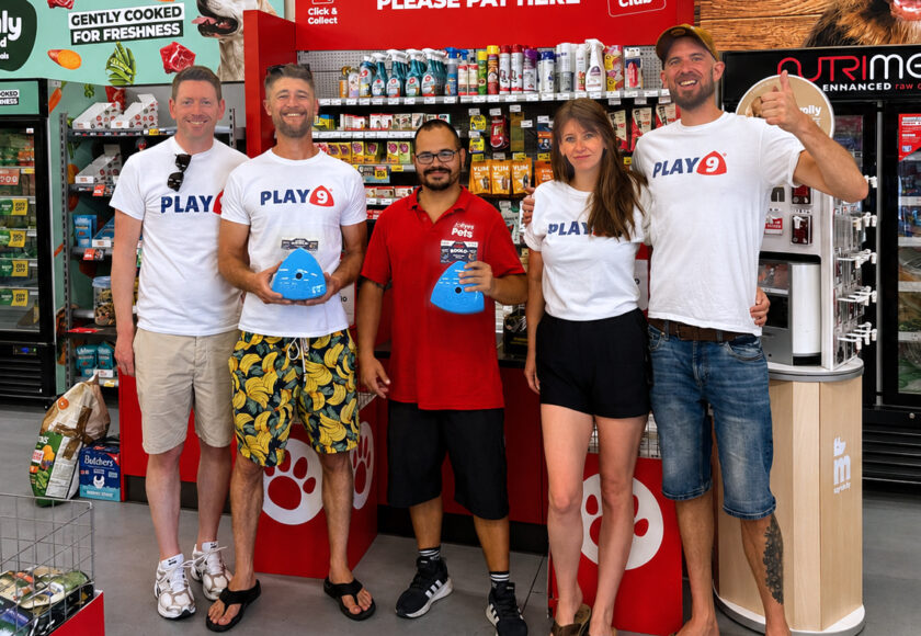 The PLay9 team at a Jollyes store celebertaing being stocked in store nationwide in the UK