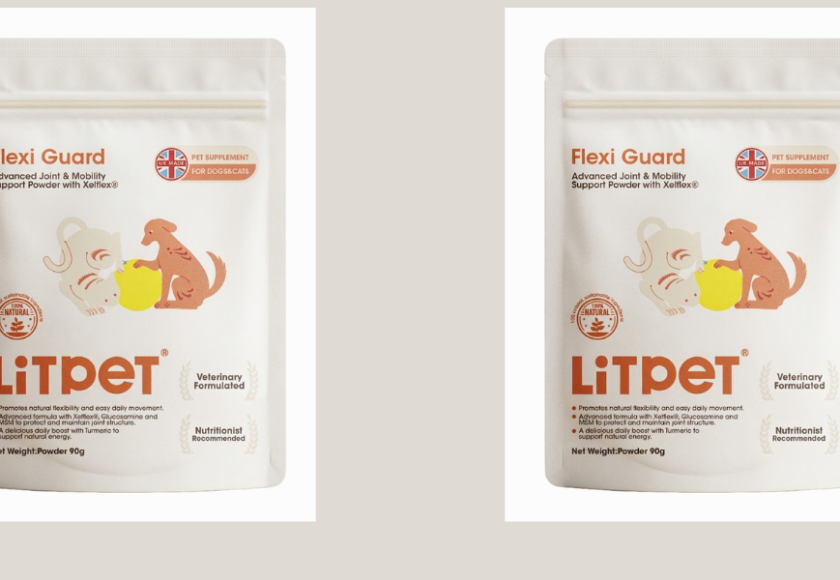 A close-up studio photograph of the LitPet Joint Care Powder product packaging, showcasing the clean branded label text and design against a plain, minimalist background.